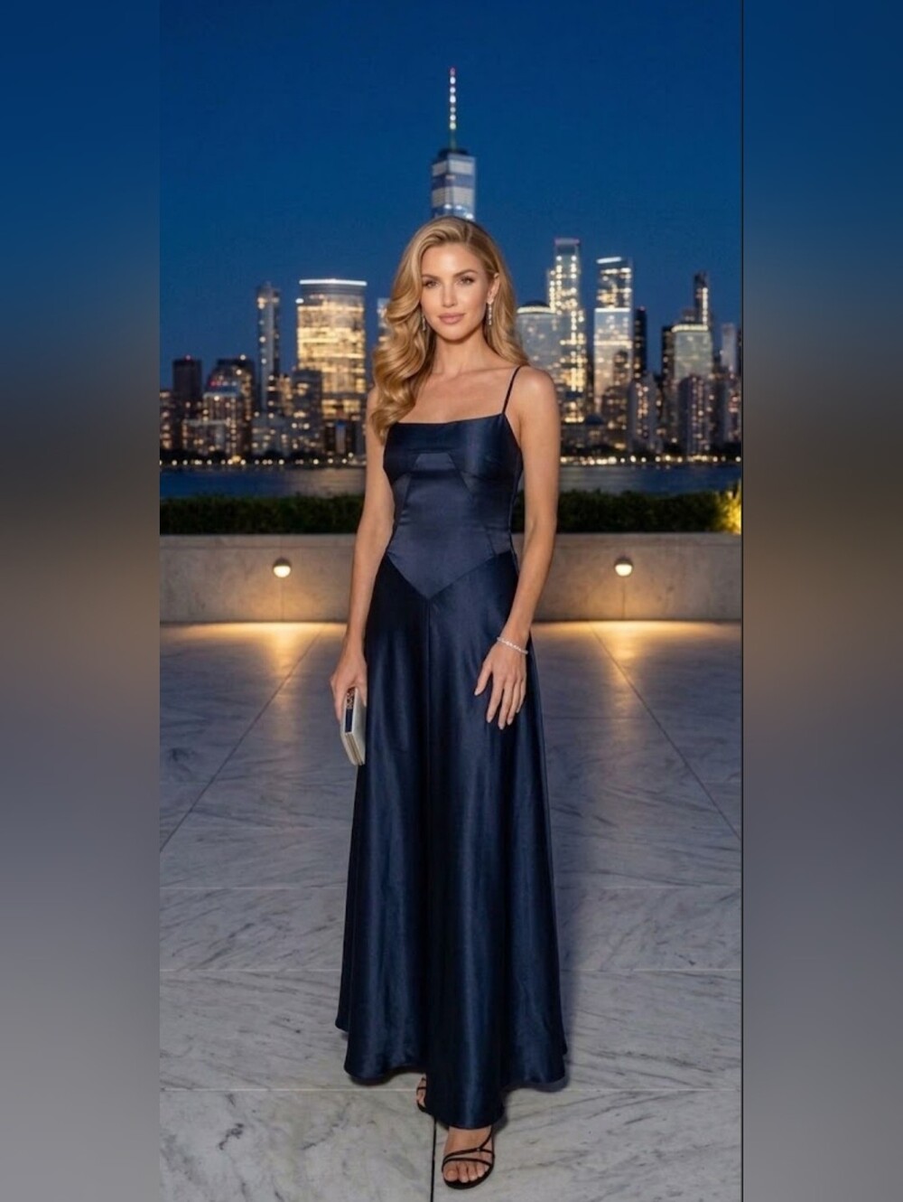 Anthropologie Mare Mare Emmy Navy Satin Corset Maxi Dress LaceUp Back Strappy XS